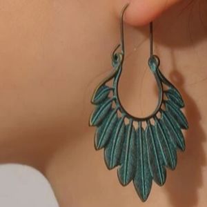 Verdigris Feather Earrings Antiqued Metal Aqua Blue Green Bronze Boho Feathers